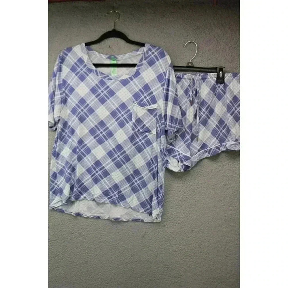 Honeydew Blue Plaid Pajama Set - Women's M - Soft Rayon & Spandex Blend - Picture 1 of 12